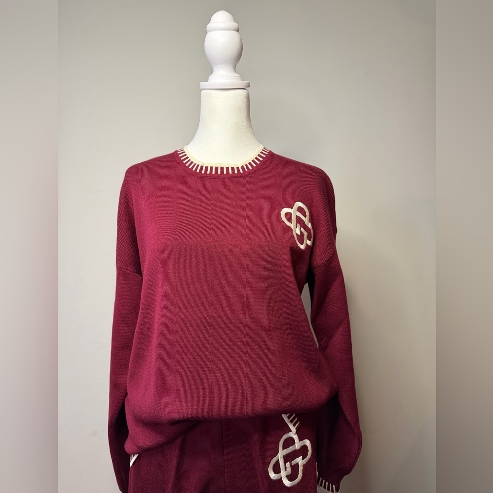 Burgundy Knit Sweater and Pants Set - Picture 5 of 6